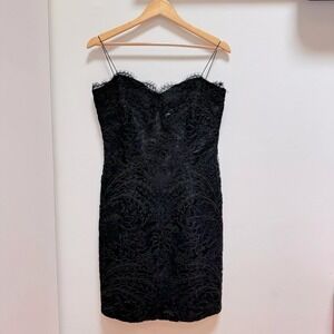 Carmen Marc Valvo Couture Sequin‎ over Lace Mini Dress Black Size 8
